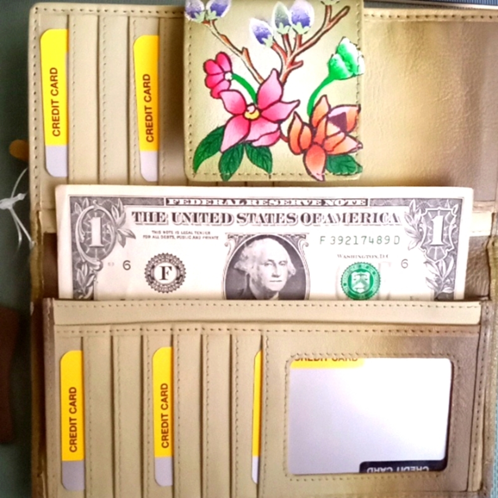 SUKRITI OLIVE FLORAL LEATHER RFID BI-FOLD WALLET - Picture 9 of 13